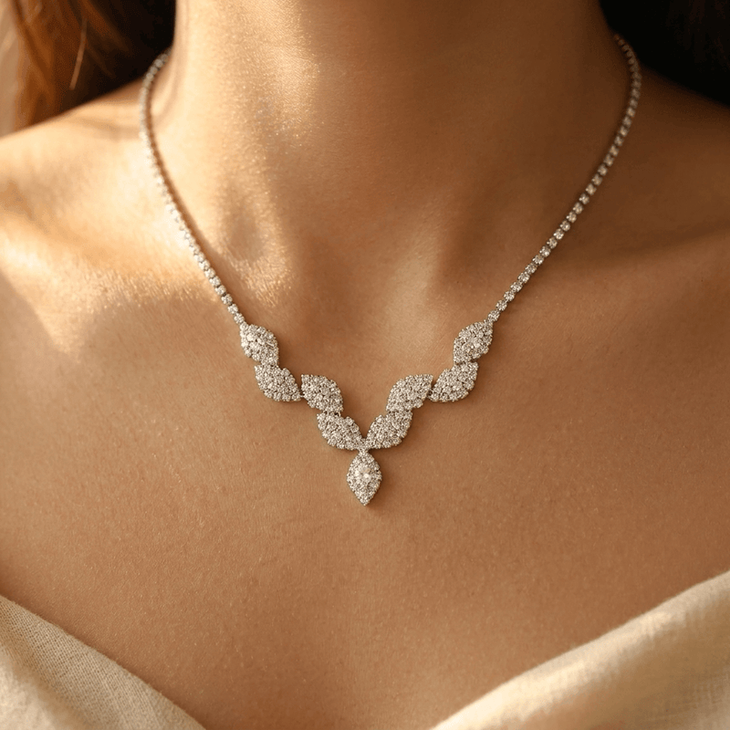 Leaf Necklace And Earrings Jewelry Set