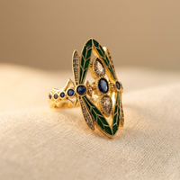 Bohemian Art Nouveau Dragon Fly Zirconia Gold Plated Ring