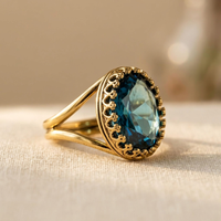 Vintage Inspired Oval Zirconia Inlay Gold Plated Ring