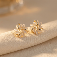 Gold Leaf White Opal Stud Earrings