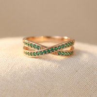 Elegant Minimalist Crossover Twisted Gold Plated Zirconia Ring