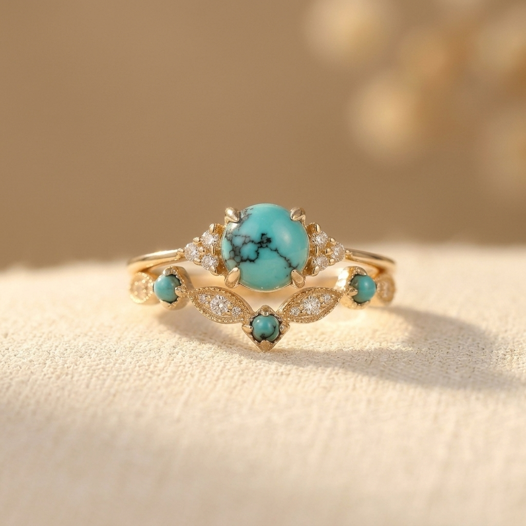 Elegant Vintage Turquoise Statement Gold Plated Ring