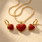 Red Heart Jewelry Set Pendant Necklace Earrings
