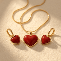 Red Heart Jewelry Set Pendant Necklace Earrings