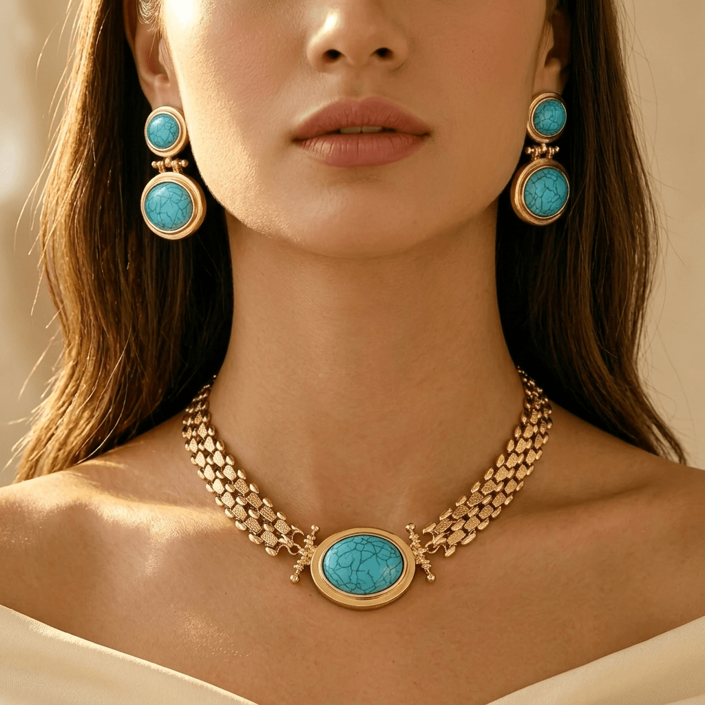 Individual Turquoise Necklace Earrings Set