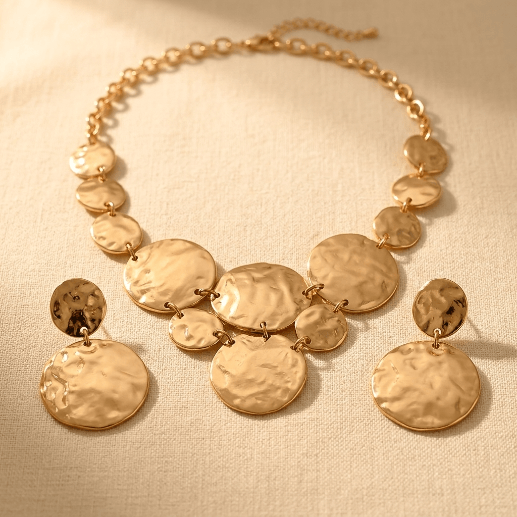 Geometric Metal Jewelry Set Necklace Earrings