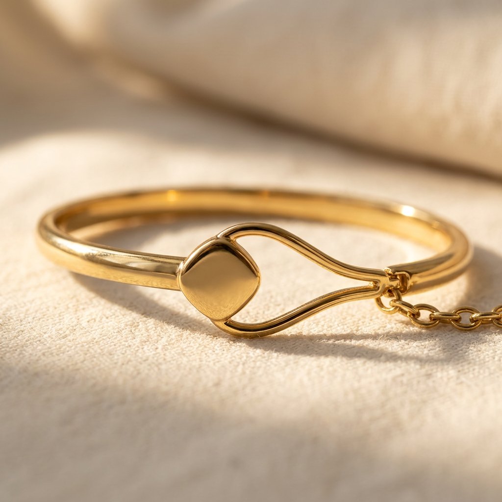 Minimalist Gold Hook Clasp Bangle Bracelet