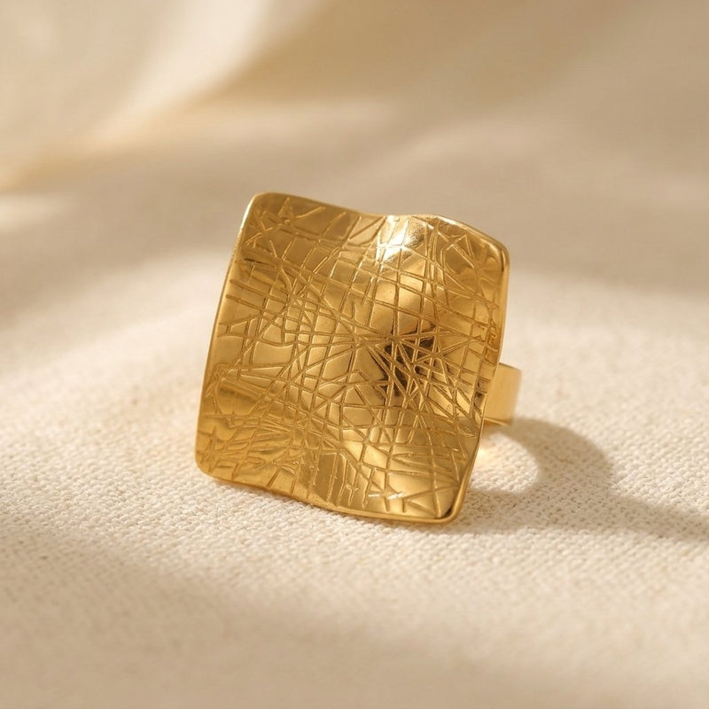 Minimalist Gold Textured Square Ring