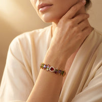 Multicolor Gemstone Gold Oval Link Bracelet