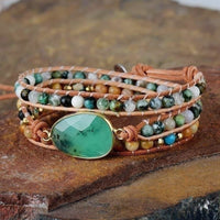 Natural Green Jade Jasper and Moss Agate Wrap Bracelet