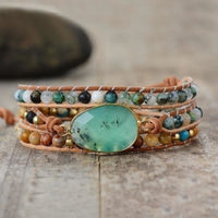 Natural Green Jade Jasper and Moss Agate Wrap Bracelet