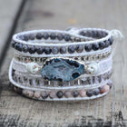 Natural Labradorite, White Jade & Druzy Wrap Bracelet