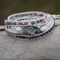 Natural Labradorite, White Jade & Druzy Wrap Bracelet
