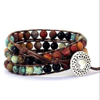 Natural Semi-Precious Gemstones "LOVE" Leather Wrap Bracelet