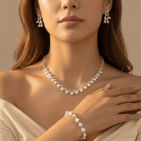 Pearl Geometric Necklace Bracelet Earrings Jewelry Set