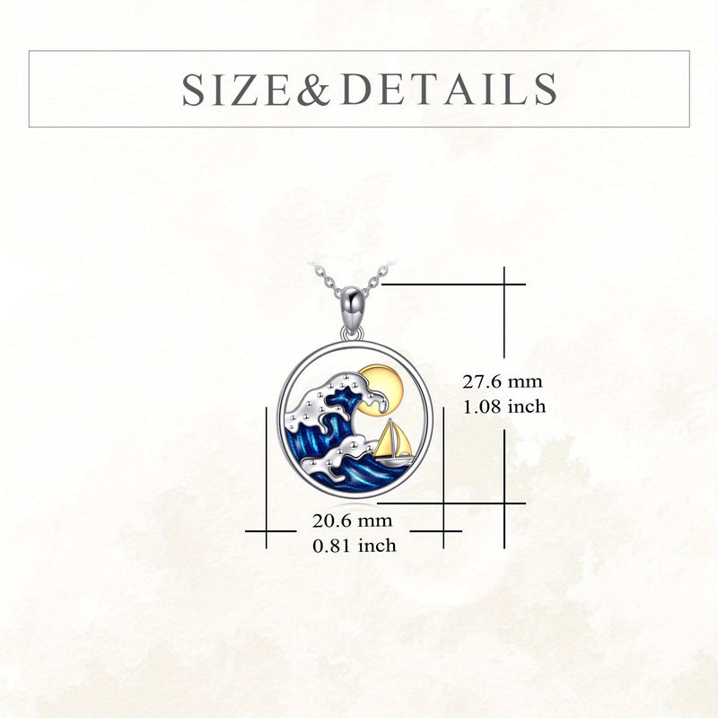 Ocean Wave Sun & Sailboat Pendant Necklace