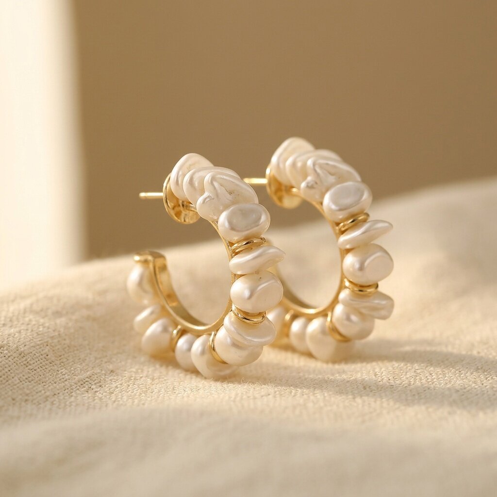 Bohemian Vintage Alloy Hoop Earrings with Baroque Pearl Accents
