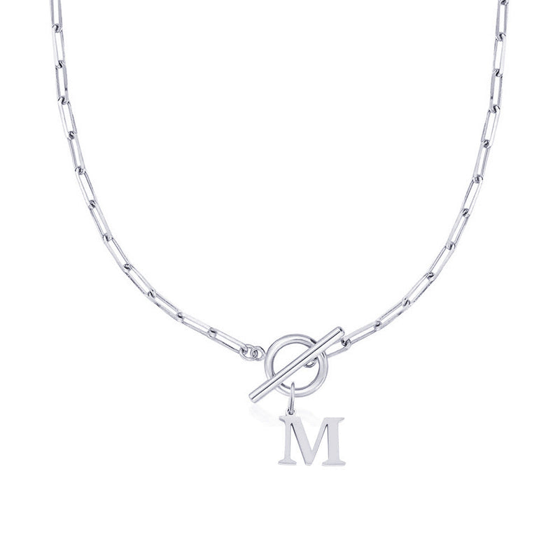 Paperclip Initial Necklace with Circle Toggle Clasp