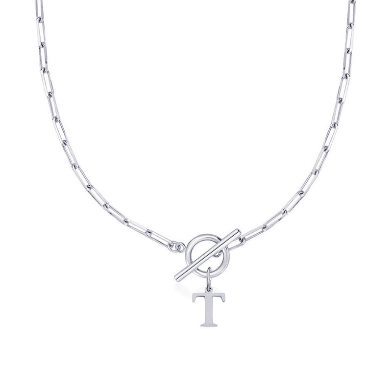 Paperclip Initial Necklace with Circle Toggle Clasp