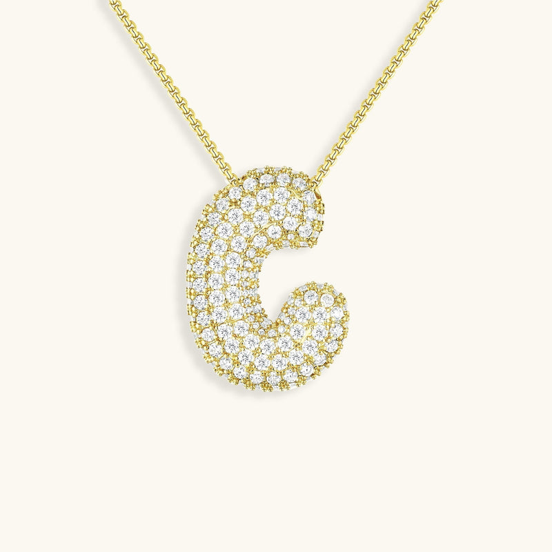 Pavé Diamond Bubble Initial Necklace