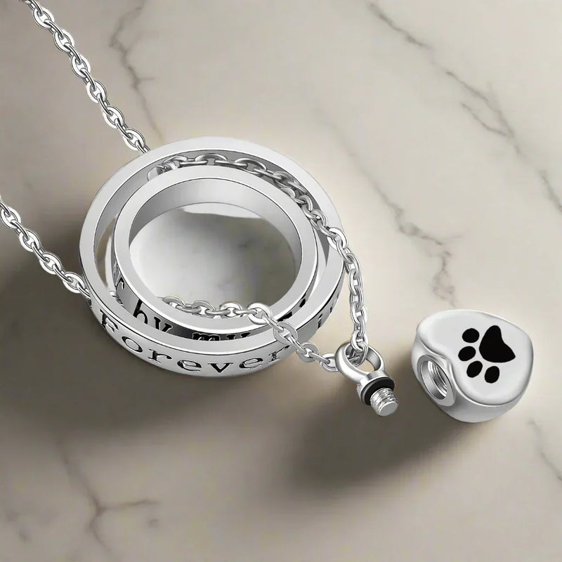 Paw-shaped stainless steel urn necklace