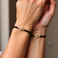 Dainty Personalized Initial Cord Bracelet with Pavé Diamond Charm