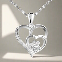 Silver necklace with paw and heart with cubic zirconia