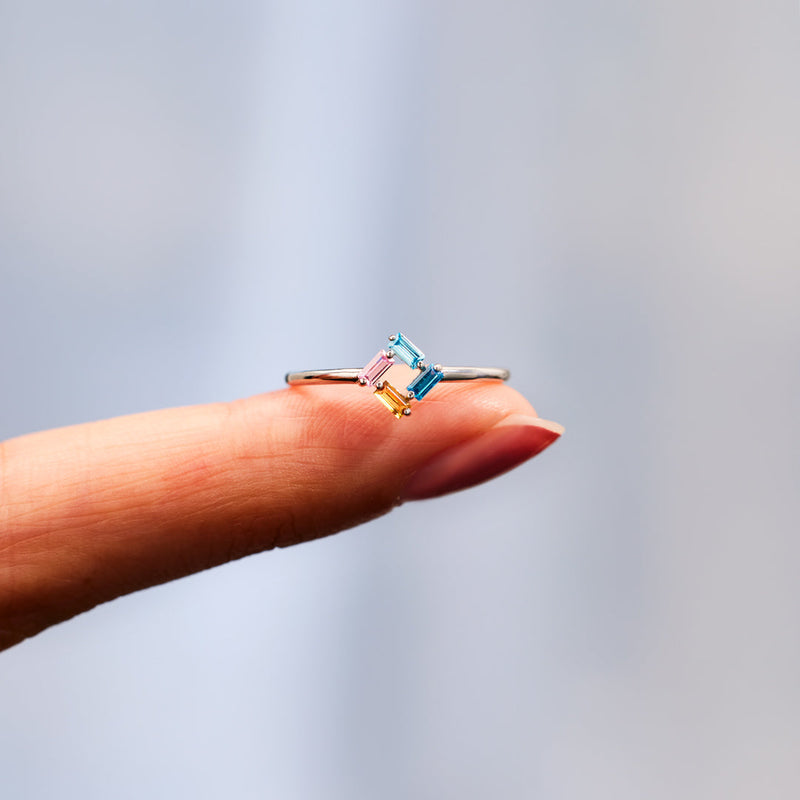 Personalized Baguette Birthstones Ring