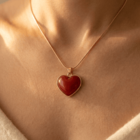 Red Heart Jewelry Set Pendant Necklace Earrings