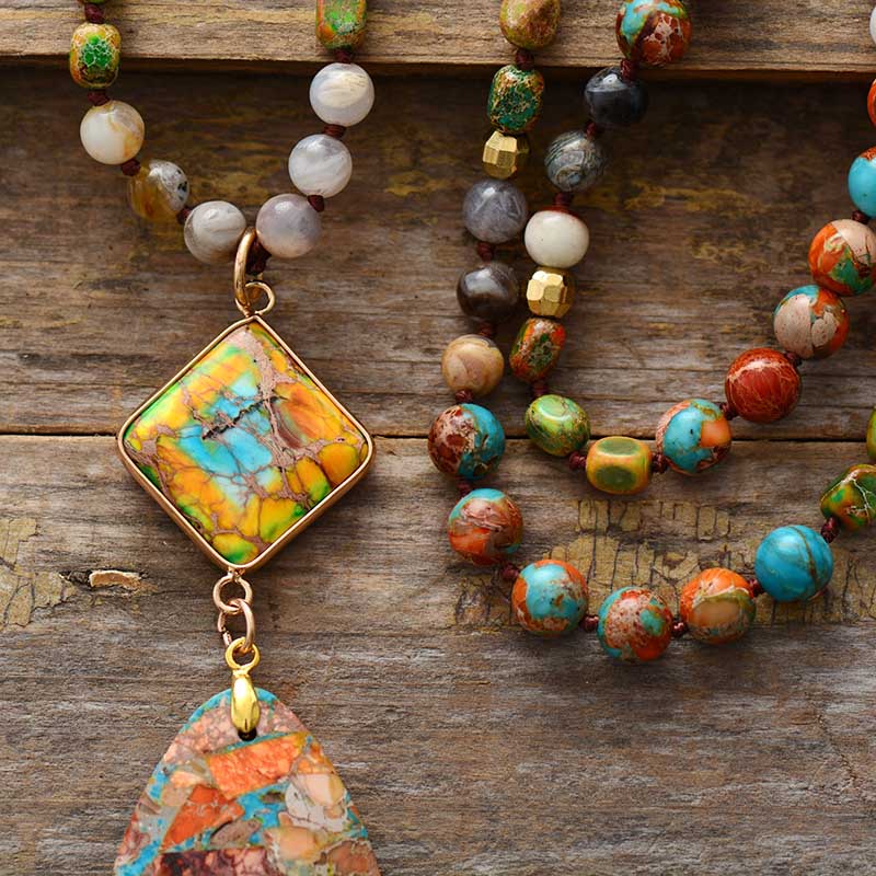 Multicolor Jasper Pendant Spiritual Necklace
