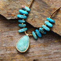 Natural Turquoise Stone Amazonite Pendant Necklace