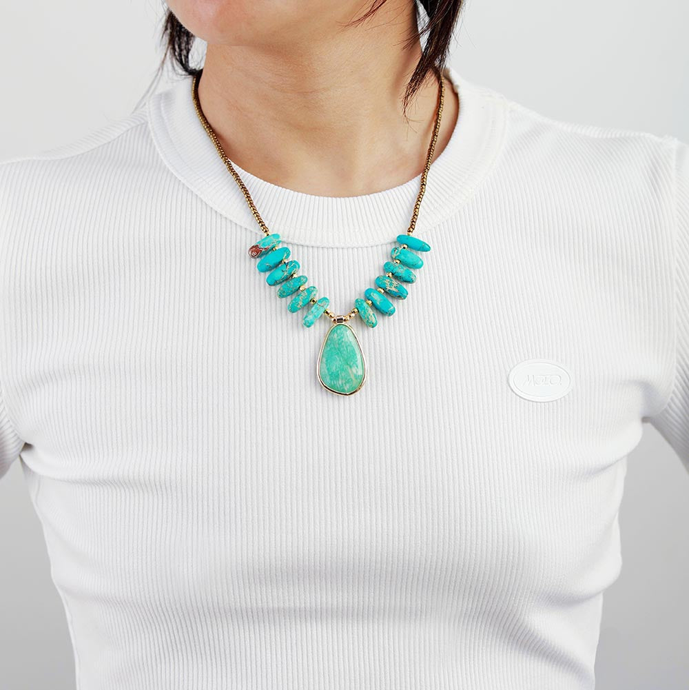 Natural Turquoise Stone Amazonite Pendant Necklace