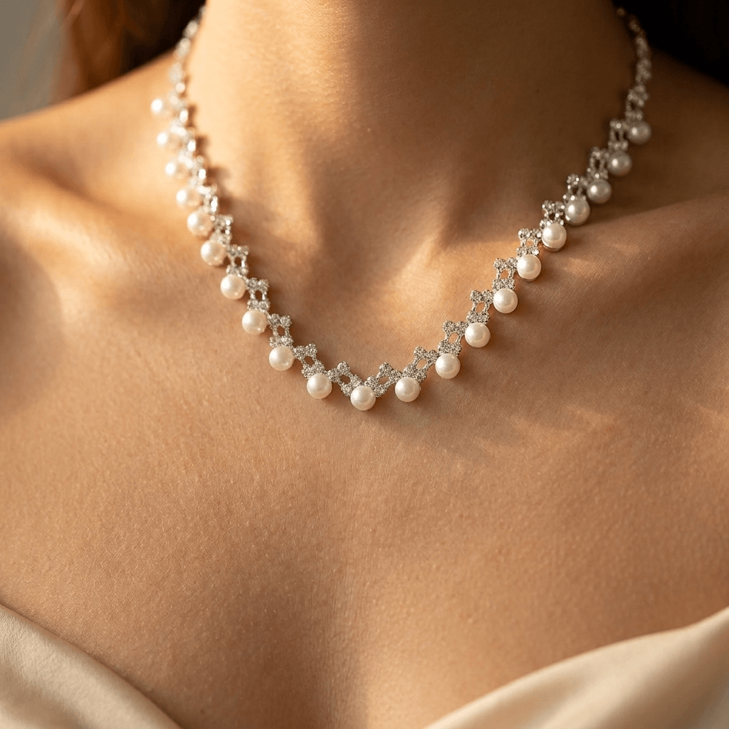 Pearl Geometric Necklace Bracelet Earrings Jewelry Set