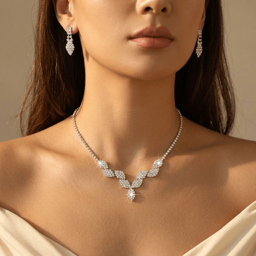 Leaf Necklace And Earrings Jewelry Set
