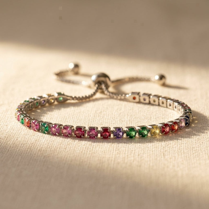 Rainbow Multicolor Crystal Adjustable Tennis Bracelet