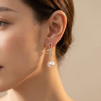 Romantic Gold Crystal Bow Pearl Drop Earrings
