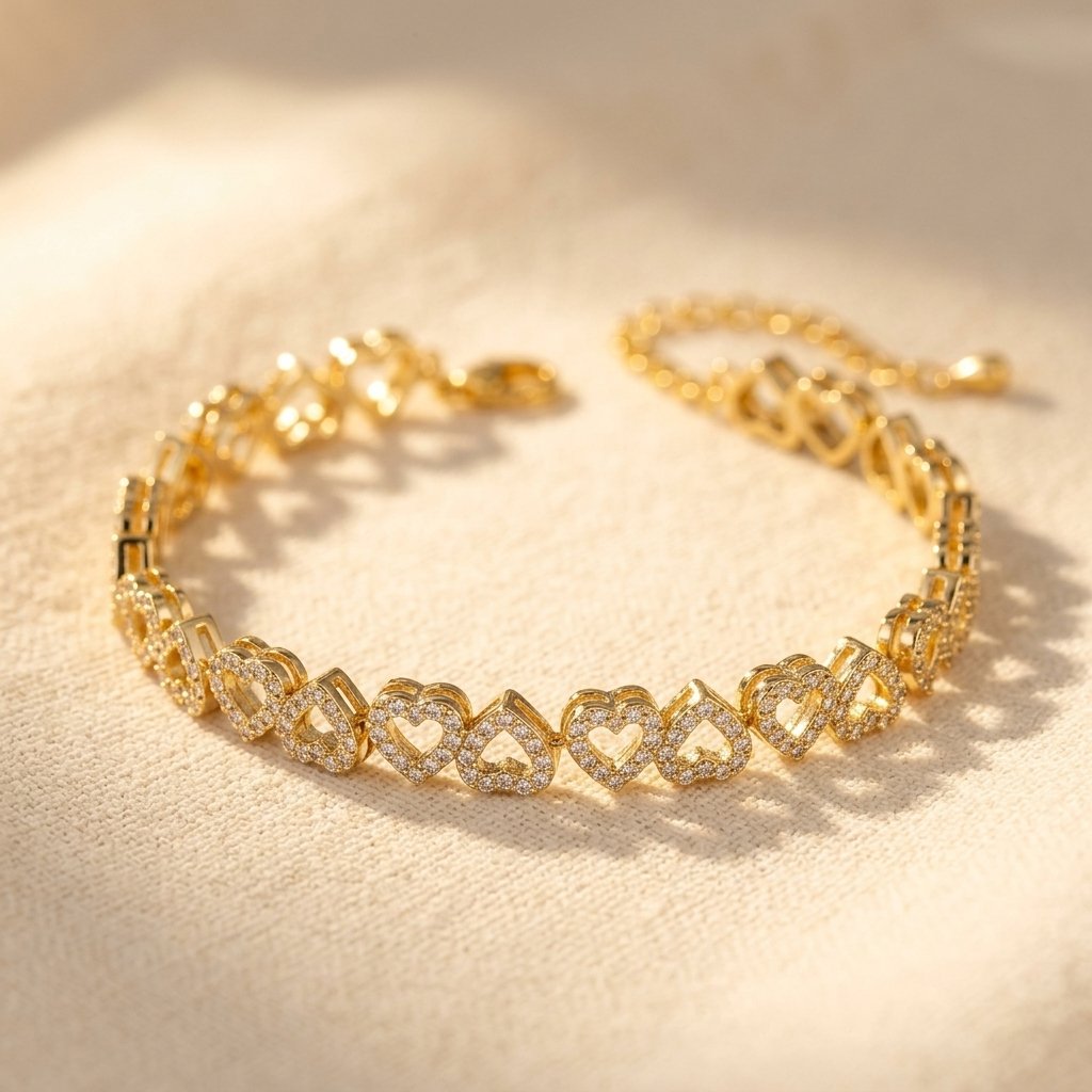Romantic Gold Pavé Heart Link Bracelet