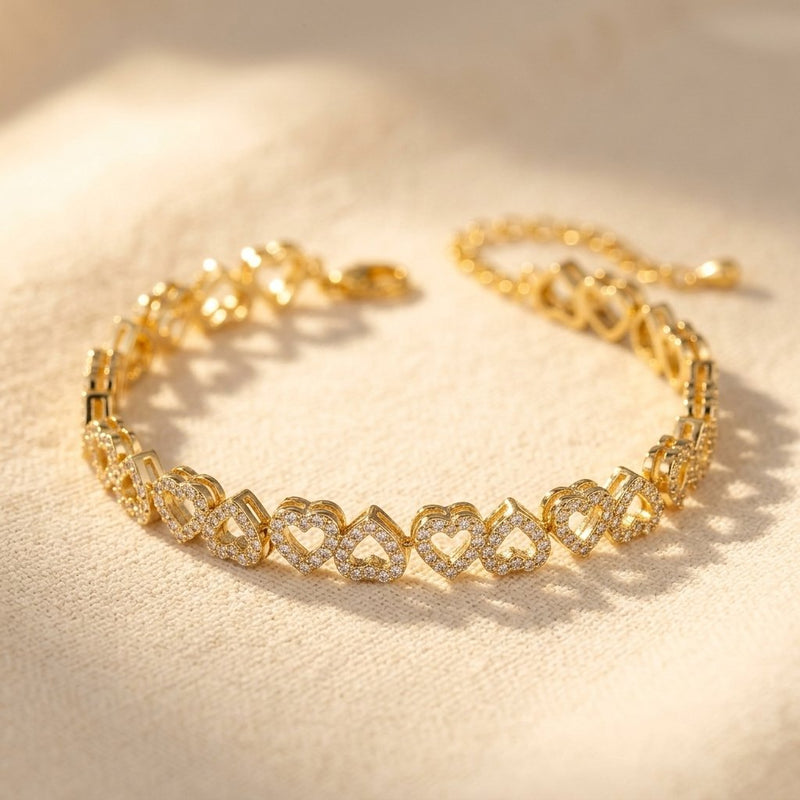 Romantic Gold Pavé Heart Link Bracelet