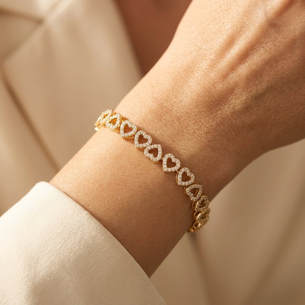 Romantic Gold Pavé Heart Link Bracelet
