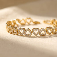 Romantic Gold Pavé Heart Link Bracelet