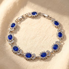 Royal Blue Sapphire Halo Silver Tennis Bracelet