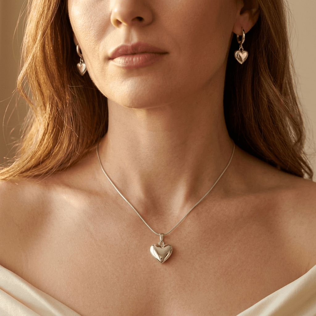 Heart Collar Hoop Earrings Jewelry Set