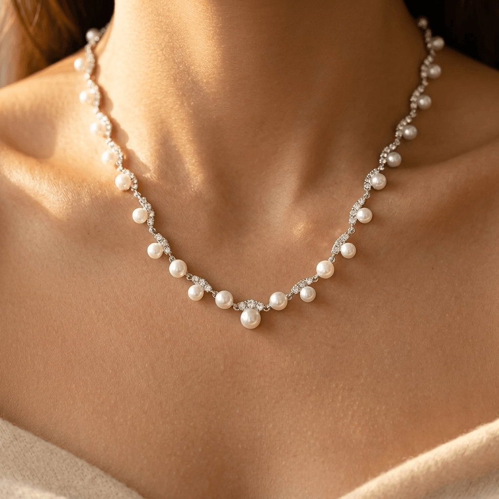 Pearl Jewelry Set Necklace Earrings Bracelet