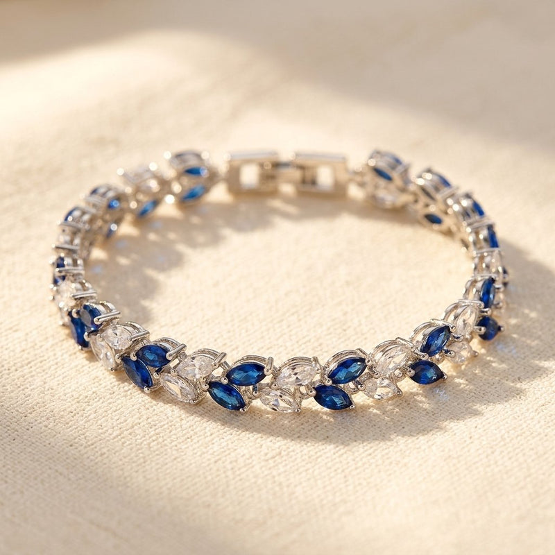 Sapphire Blue Marquise Crystal Silver Bracelet