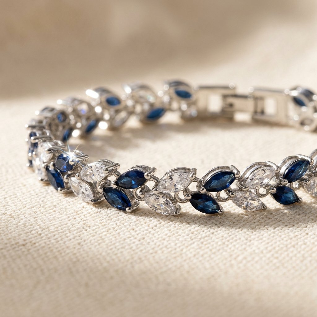 Sapphire Blue Marquise Crystal Silver Bracelet