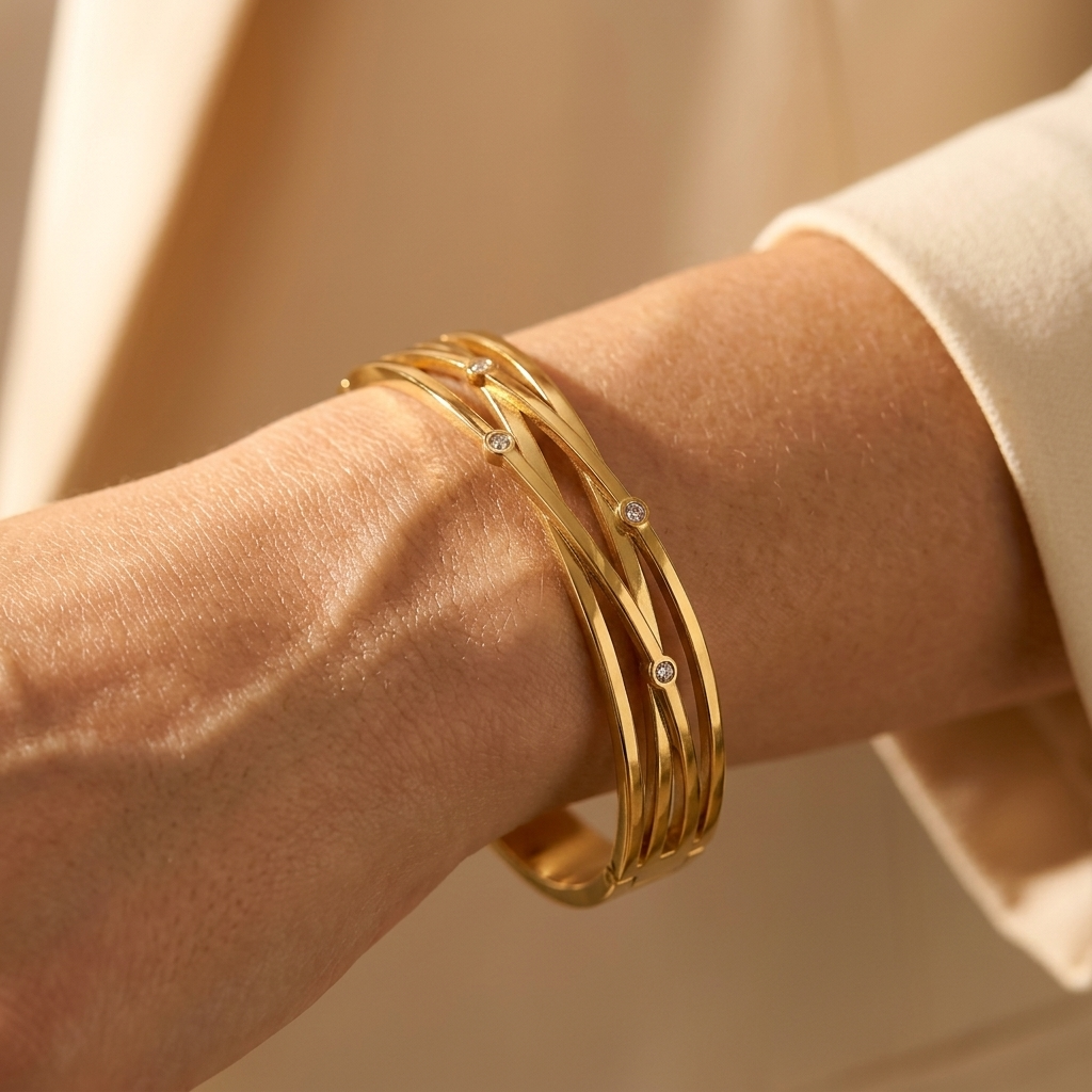 Gold Diamond Accent Stackable Bangle Bracelet