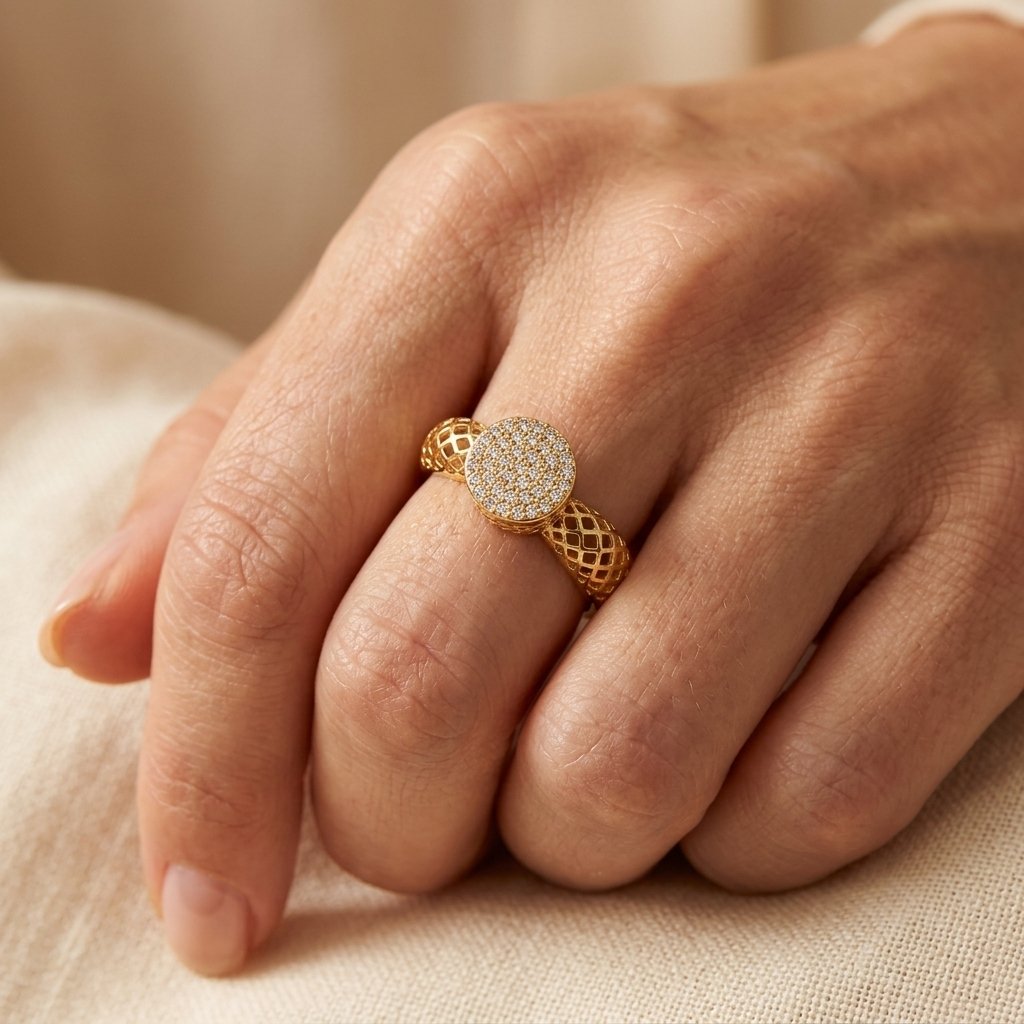 Lattice Gold Pavé Diamond Dome Ring