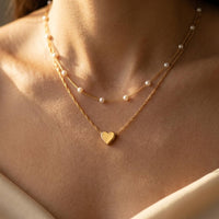 Geometric Beaded Heart Pendant Alloy Necklace