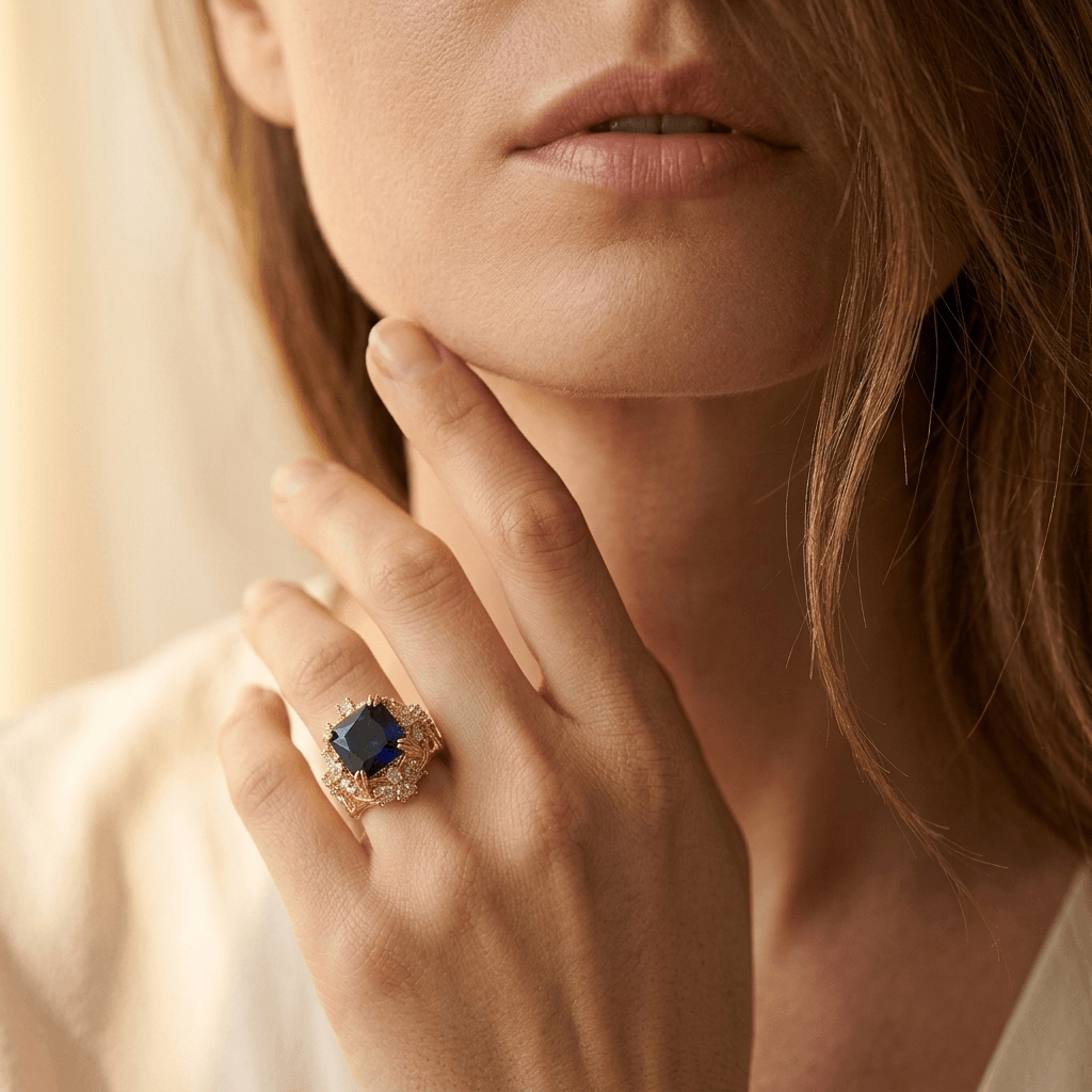 Vintage Boho Blue Zirconia Oxidized Band Ring