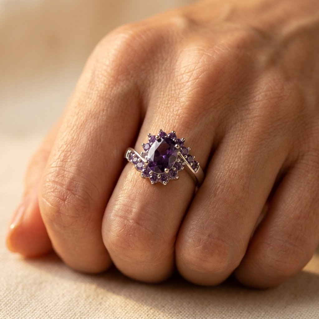Vintage Silver Amethyst Halo Cluster Ring